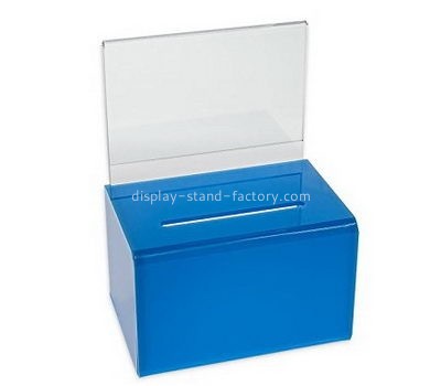 Custom acrylic blue donation boxes charity money collection boxes plastic donation boxes with lock NAB-054