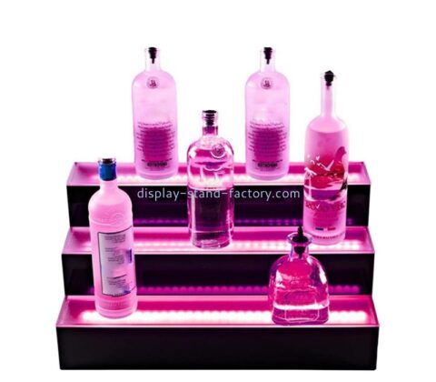 China perspex manufacturer custom acrylic 3 tiers LED light-emitting wine display rack NLD-087