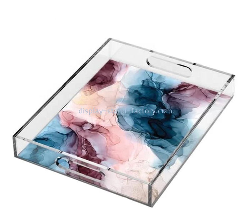 Çin lucite tedarikçisi kulplu özel akrilik osmanlı servis tepsisi STD-417