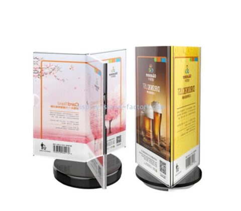 China perspex manufacturer custom plexiglass 3-side triangle rotating menu holder NBD-782