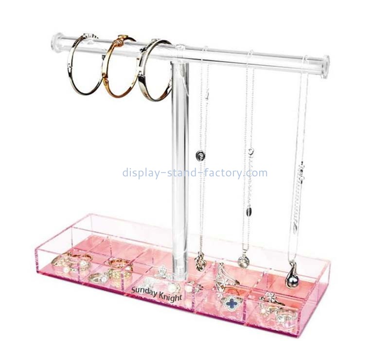 Custom wholesale acrylic jewelry T-bar display stand with base holders NDJ-320