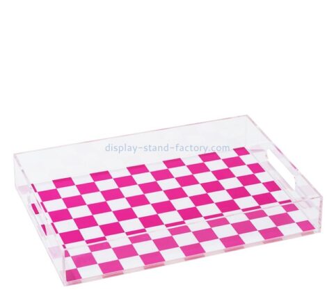 Custom clear acrylic breakfast serving tray with handles STD-441