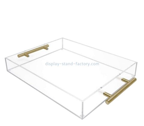 Lucite products manufacturer custom acrylic serving tray with gold metal handles STD-423