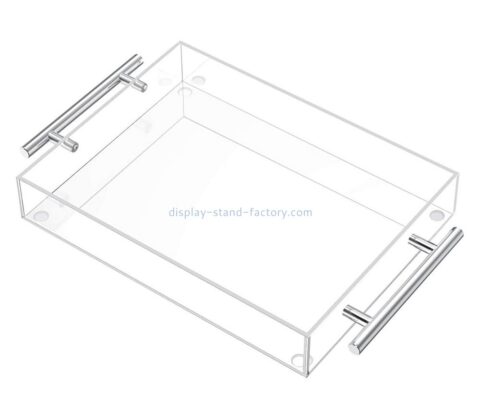 Acrylic supplier customize lucite serving tray with metal handes STD-353