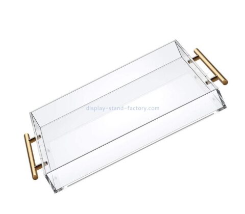 Lucite supplier customize acrylic serving tray with metal handle STD-349