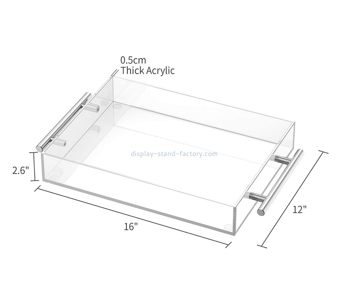 아크릴 공급 업체는 금속 손잡이가있는 루카이트 서빙 트레이 STD-337을 사용자 정의합니다.
