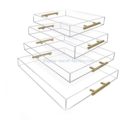 Acrylic manufacturer customize plexiglass serving trays with metal handles STD-280