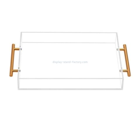 Acrylic manufacturer customize lucite serving tray with metal handles STD-271