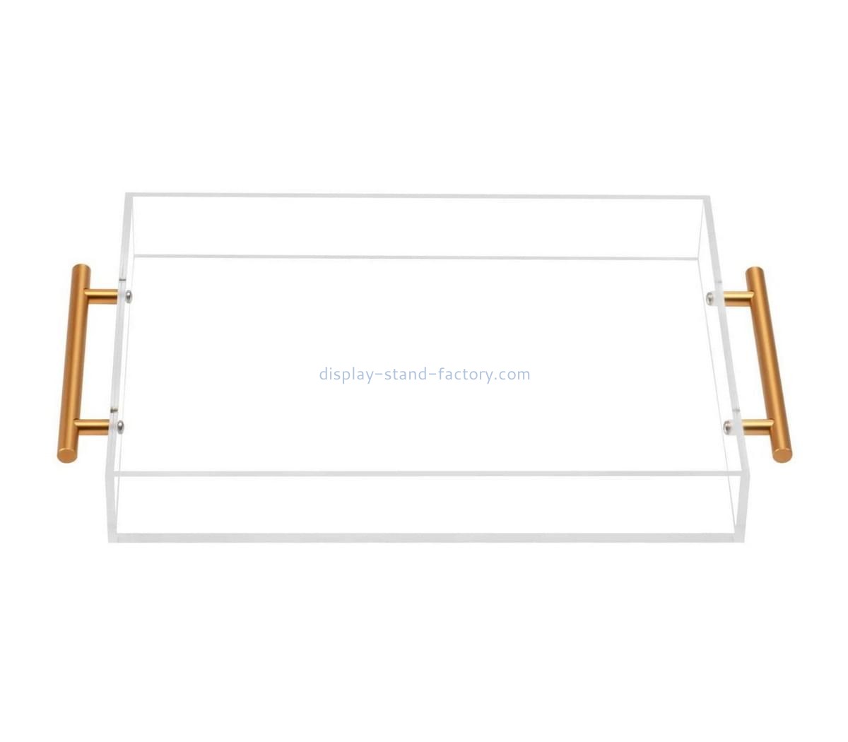 Acrylic manufacturer customize lucite serving tray with metal handles STD-271