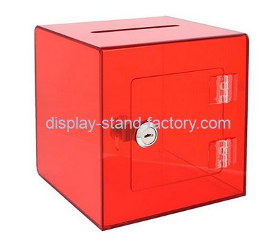 Custom red acrylic lockable donation box NAB-1334