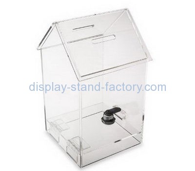 Clear acrylic house shape ballot box with lock NAB-1089