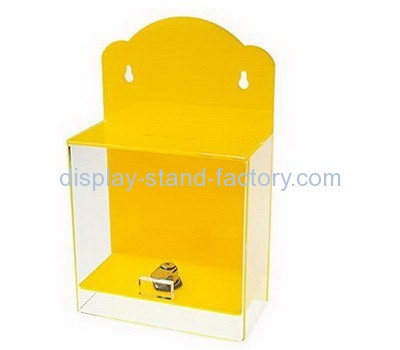 Customize yellow perspex wall mounted donation box NAB-647